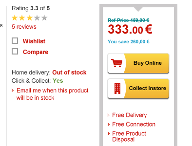 Buy Online or Collect in store button ecommerce product page web site
