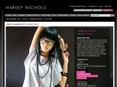 Concept for Harvey Nichols 'social shopping' ecommerce fashion retail