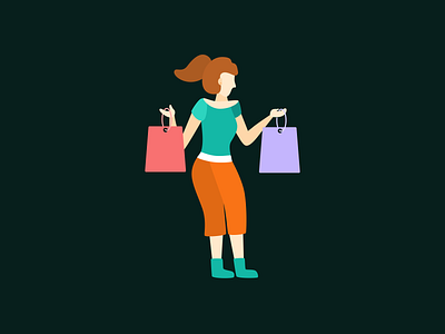 Shopaholic Girl flat colors illustration shopping