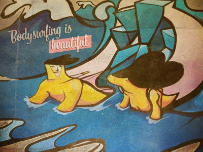 Bodysurfing is beautiful handmade illustration painting retro surf