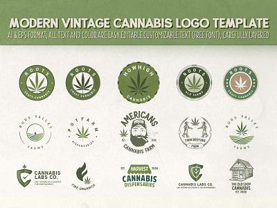 Modern Vintage Cannabis Logo cannabis cannabis branding cannabis design cannabis farm cannabis leaf cannabis logo cannabis packaging cbd design dispensary farm illustration logo vintage weed