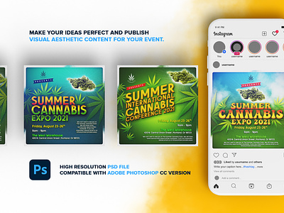 Summer Cannabis Expo Instagram Post cannabis cannabis culture conference expo fest graphic design hemp instagram instagram post oil story summer summer fest template