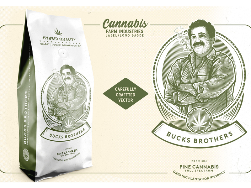 Cannabis Farm Industries Label & Logo Badge Template weed buds vintage templates label logo engravings plantation ganja cultivation marijuana cannabis