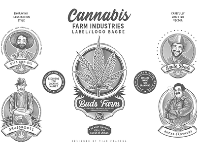 Cannabis Farm Label & logo Badge Template buds cannabis cbd cultivation engravings farm grow highfarm industries marijuana oils plantation weed