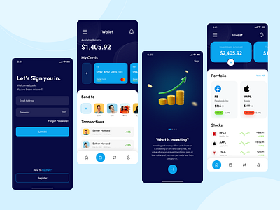 Invest Now app design crypto figma investment mobile app motion graphics stock ui ux design