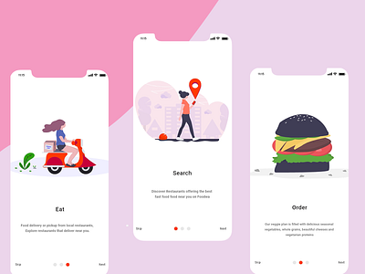 Onboarding Screen animation app colorful design foodie illustration illustration screens iphonex onboarding onboardingscreens swipe trending uiux