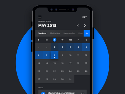 Workout Calendar Wise Daily Routine Track- Concept app concept design flat gym gymnastics illustration lettering meditation minimal typography ui uidesign uiux ux vector website workouts