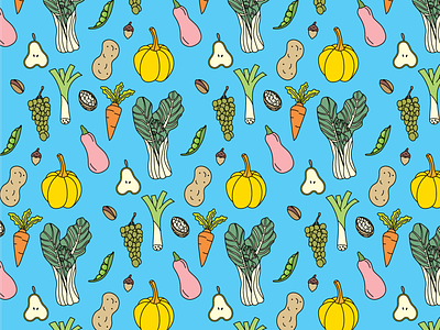 Vegan feast pattern adobe ilustrator adorable lovely breakfast colorfull cooking cute delicious fruits healthy illustration lunch meal prep nature patterns restaurant spices springtime tasty textile print vegetables