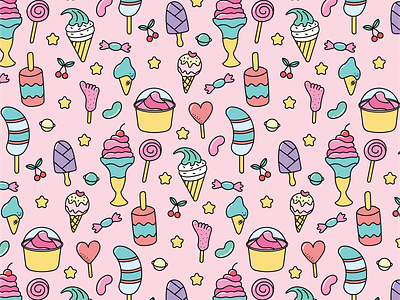 Seriously delicious ice cream pattern adobe illustrator adorable candy case colorful cute dessert girly ice cream illustraion kawaii lineart meal pastel pattern pink print design seamless pattern sweets vector
