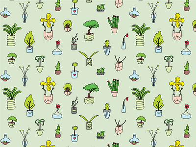 Potted flowers pattern adobe illustrator bonsai cactuses clothing pattern cute decorative face mask fresh girly illustration inspiring kawaii lineart nature pattern phone mask plants seamless suculents vector