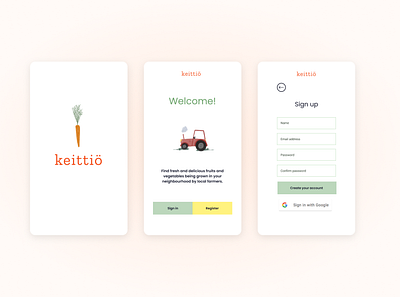 Welcome and sign-up app screens app branding design illustration logo ui ux web