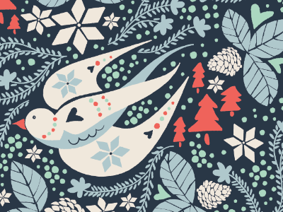 Winter Bird Surface Pattern bird christmas illustration pine cone surface design surface pattern design winter