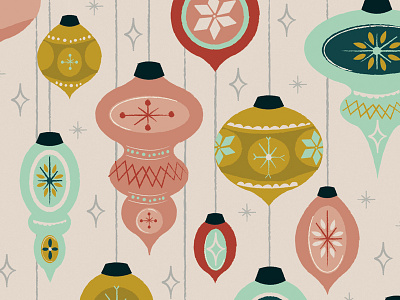 Ornaments christmas digital illustration holiday ornaments retro surface pattern design texture vintage