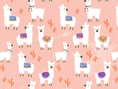 Little Cuties alpaca cactus illustration llama pattern southwestern surface pattern design