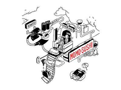 Momo Sushi blackandwhite design drawing graphic graphicdesign illustration illustrator line drawing lineart melbourne sushi