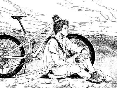 Look further bike blackandwhite digitalart digitalartwork drawing graphic illustration illustrator line drawing lineart mountain procreate view