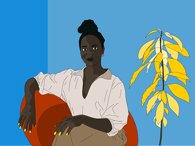 Illustration bright illustration lady people portrait prime colours queen rubber plant sitting vector