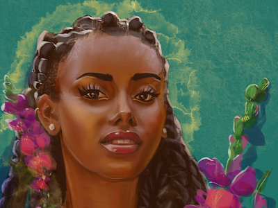 Portrait - Black Woman with Flowers digital flowers portrait