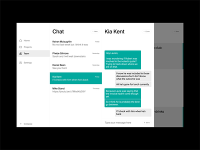 Team conversation aftereffects animated animation black chat chat app clean columns conversation design figma grey message app messenger minimal product design simple ui website white