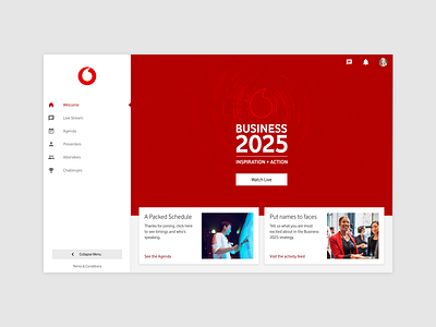 Vodafone Business 2025 — Welcome 2025 animated b2b cards clean corporate event home minimal platform red simple ui virtual event vodafone welcome