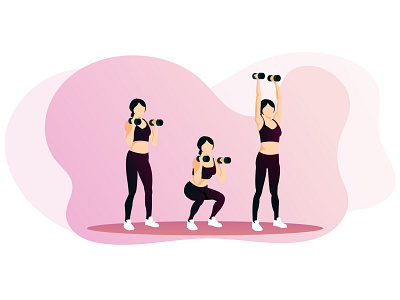 Squat exercise with dumbbells app branding design flat gradients illustraion illustration ui ux vector