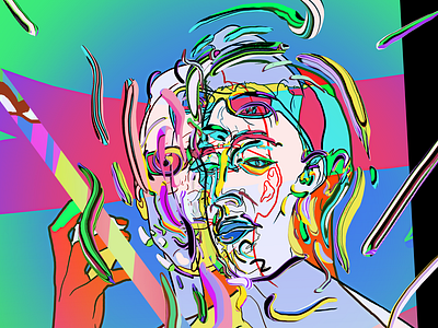 Steve Portrait abstract color colorful digital digital art drawing illustration linework