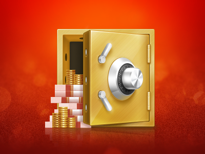 Final teaser illustration for A-Credit LLC website gold money safebox yellow