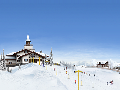 Illustration for website of township "Chamonix" blue sky chamonix illustration sky snow township village winter