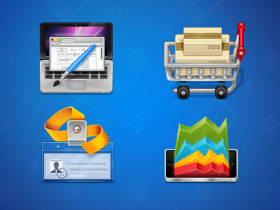 Some stuff for our current project badge chart icons laptop shopping cart teasers