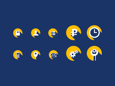 Icons set blue flat icons long shadows yellow