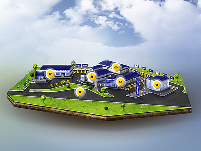 Illustration for Megapolis LLC Website buildings illustration island island buildings megapolis miniature sky sun