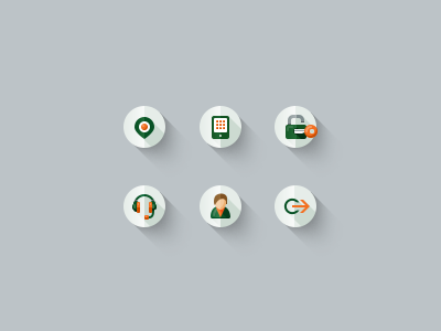 Icon set e-commerce flat green icon longshadow orange