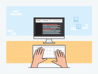 Front End Development coding computer css desk front end hands html illustration keyboard wall