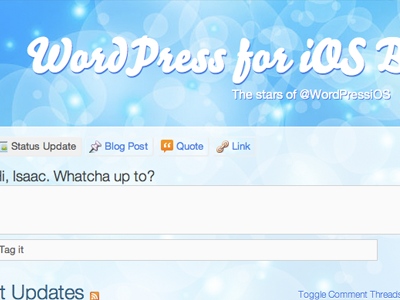 @WordPressiOS Beta Lounge - blog layout blue css3 p2 type typekit wordpress wordpressios