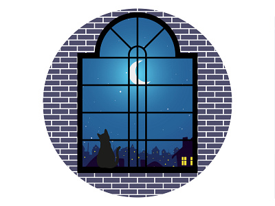 Night cat illustraion illustrator night picture vector window