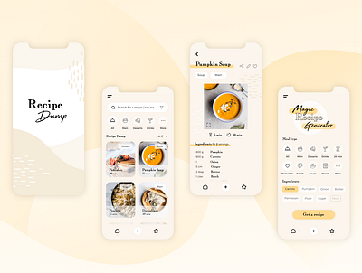 Recipe Dump - App Prototype app application branding cookbook cooking design food app groceries recipe app ui