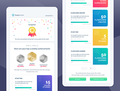Goal Report Mail for StudySmarter elearning goal mailer mailing minimal reward ui ui design