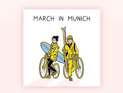 March in Munich - Illustration black character clean illustration march minimal pink procreate ski surf yellow