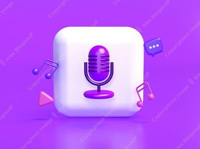 3d rendering, plastic button with microphone. 3d cinema 4d cinema4d design icon logo plastic render rendering symbol