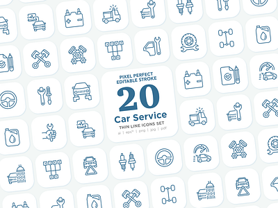Car Service | 20 Pixel Perfect & Editable Stroke Thin Line Icons