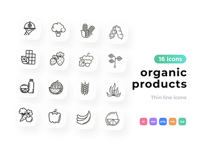 Organic Products 16 Thin Line Icons Set download icons icon icon design icons icons pack icons set illustration line set symbol thin vector