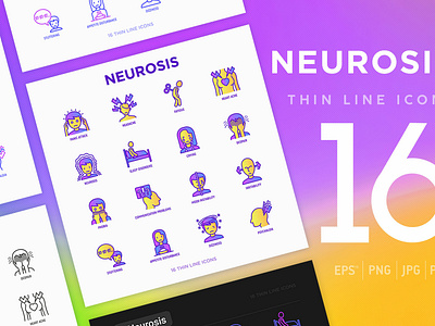 Neurosis | 16 Thin Line Icons Set