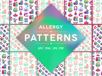 Allergy Patterns Collection allergens allergic allergy asthma disease dust eye food icon illustration intolerance lactose line pattern pollen rhinitis seamless thin treatment vector