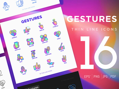 Gestures | 16 Thin Line Icons Set