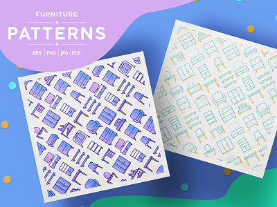 Furniture Patterns Collection armchair background bed book chair design desk furniture icon illustration interior line office pattern seamless sofa symbol table vector wardrobe