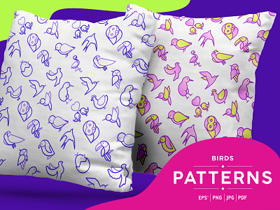 Birds Patterns Collection animal bird cute dove fly icon illustration line parrot pattern pelican penguin pigeon seagull seamless sparrow thin toucan vector wild