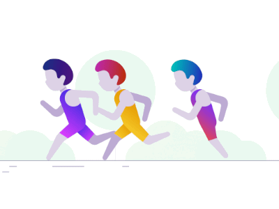Marathon: three runners are running on the route. 4k active activity alpha animated animation channel color colorful competition exercise finish flat gradient health icon legs line marathon motion