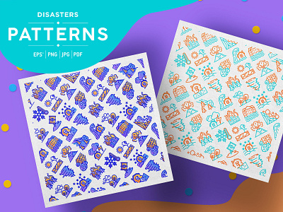 Disasters Patterns Collection background danger disaster earthquake environmental fire hurricane icon illustration natural nature pattern seamless thin thunder tree tsunami vector volcano wind