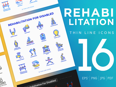 Rehabilitation for disabled | 16 Thin Line Icons Set