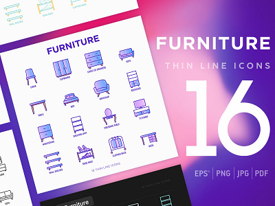 Furniture | 16 Thin Line Icons Set